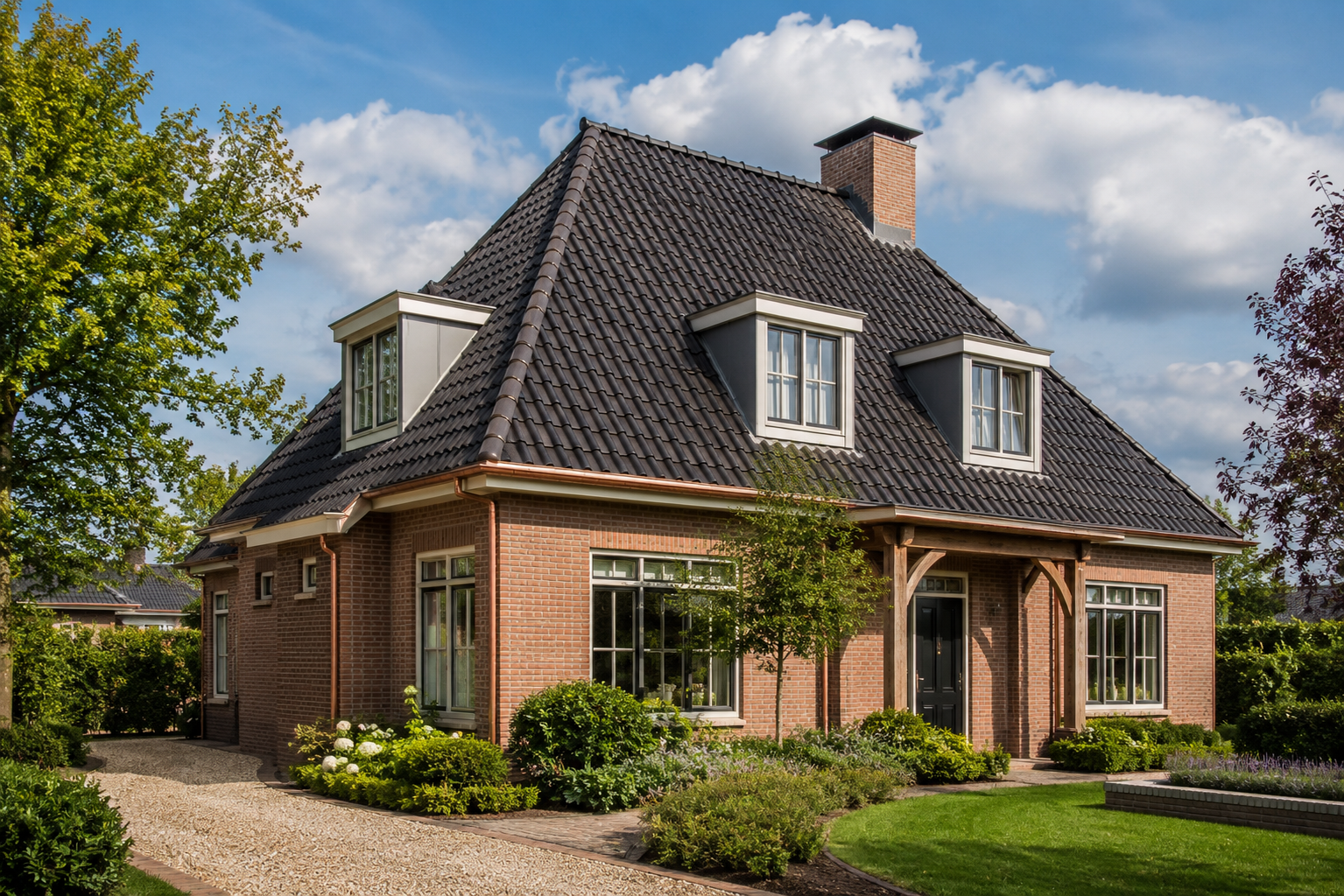 Nederlandse woning met een modern hellend dak