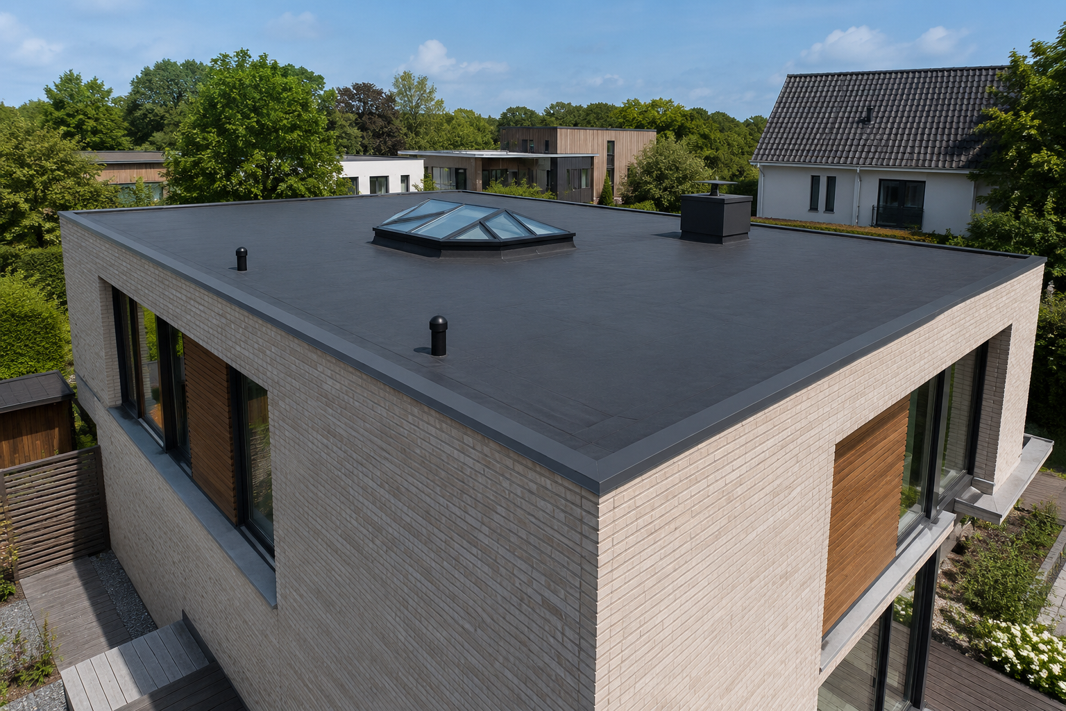 Moderne Nederlandse woning met een plat dak