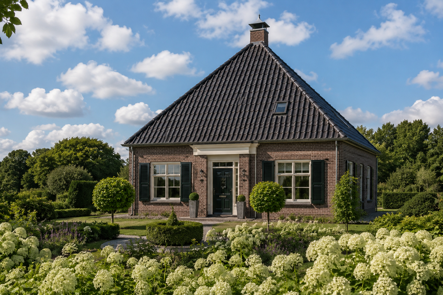 Vrijstaande Nederlandse woning met een symmetrisch tentdak